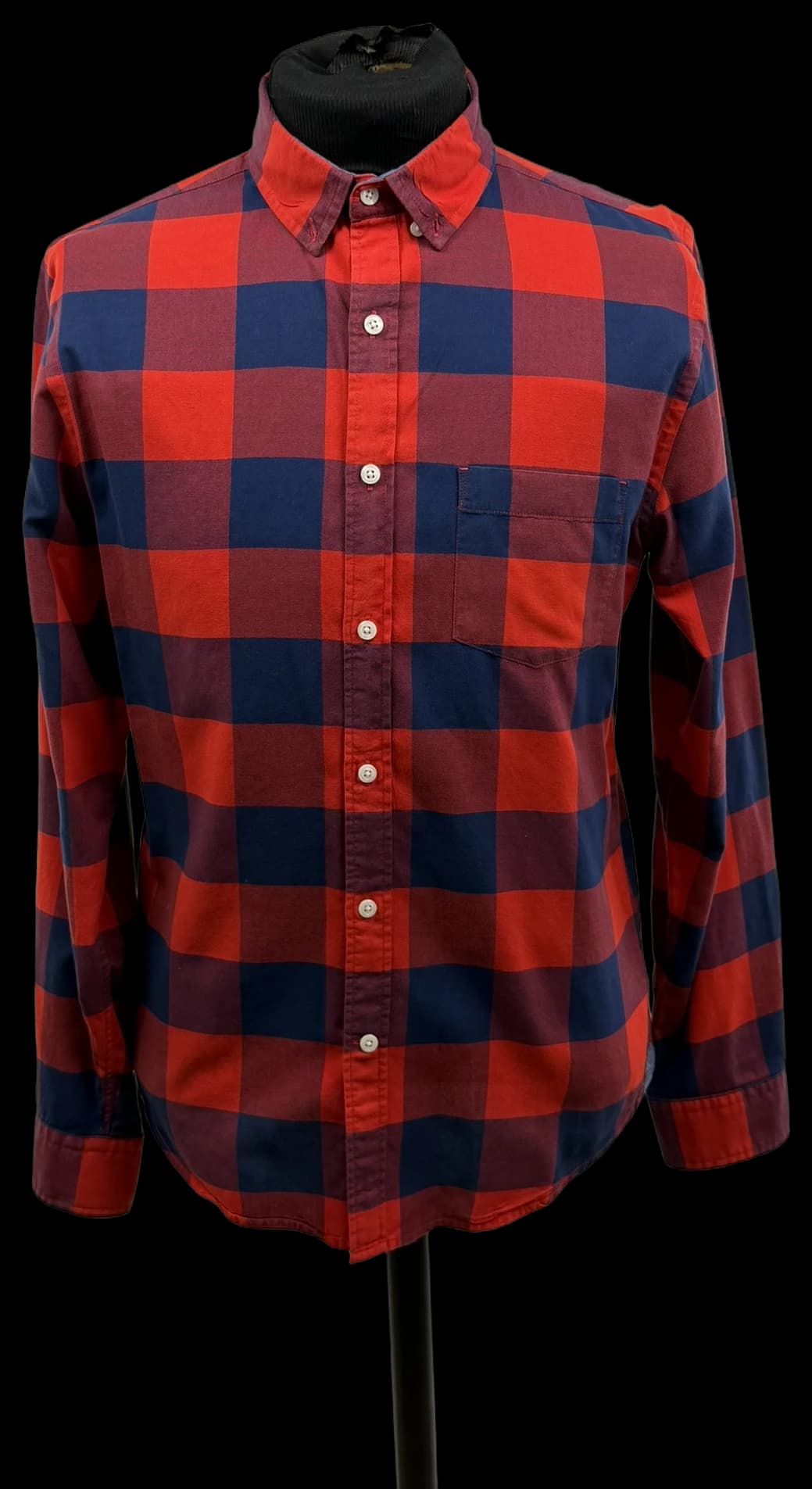 Express Soft Wash Men's M Red Navy Buffalo Check Button-Down Shirt 100% Cotton